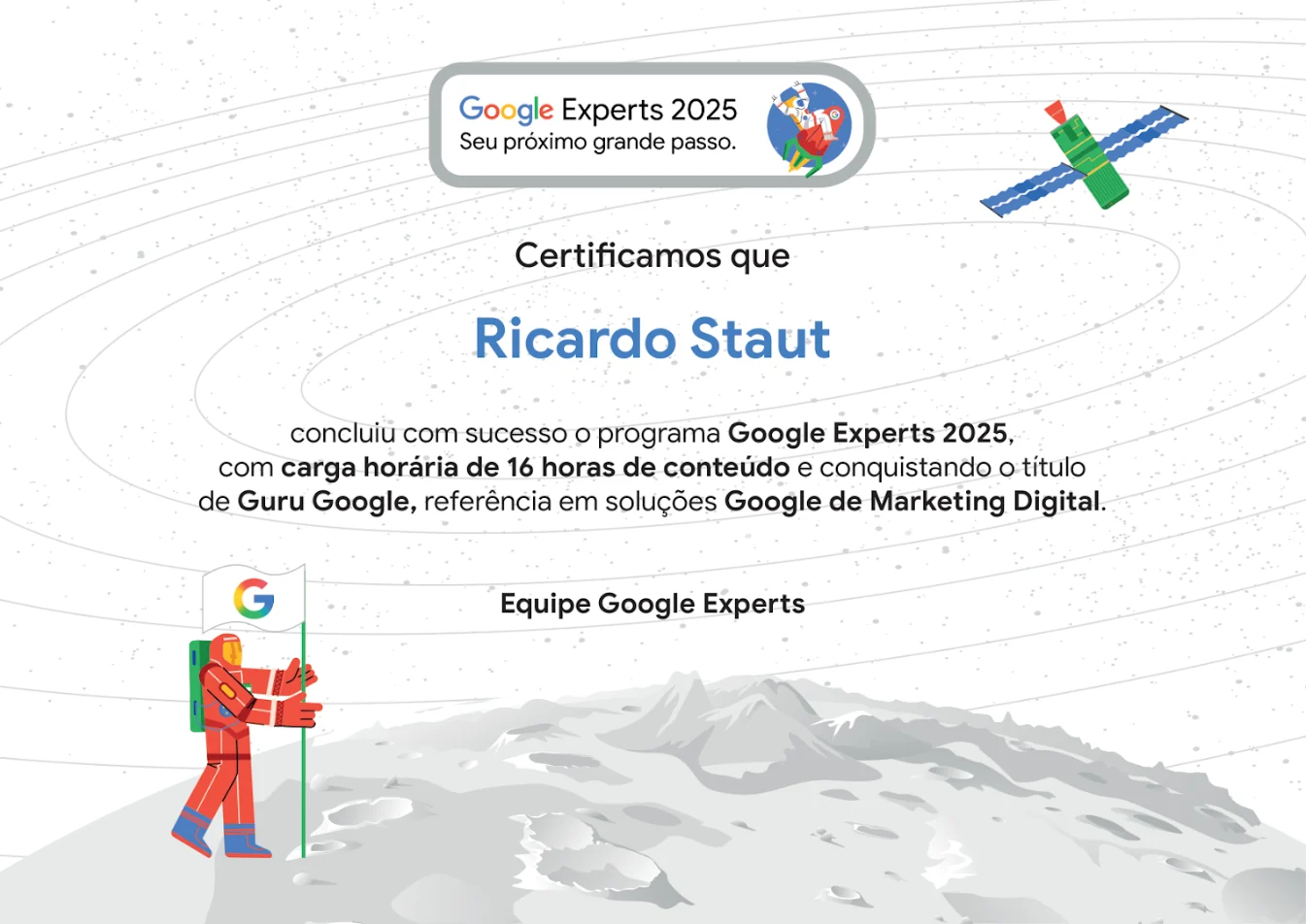 Certificado Google Experts 2025 de Ricardo Staut