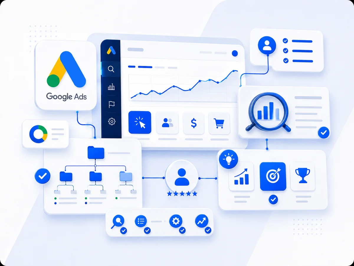 Consultoria Google Ads B2B com diagnóstico de conta, tracking e CRM